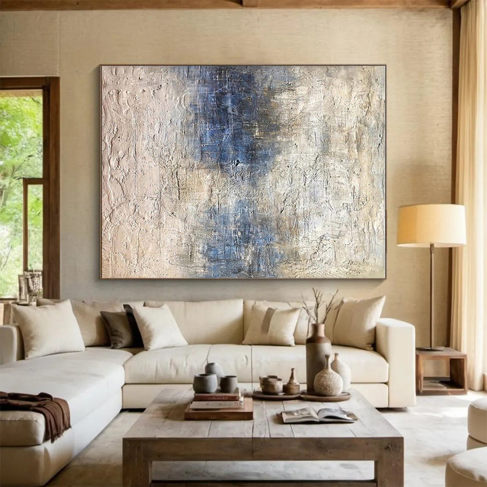 Acrylic Modern Art Paintings Blue and Beige Textured Abstract Art PT628