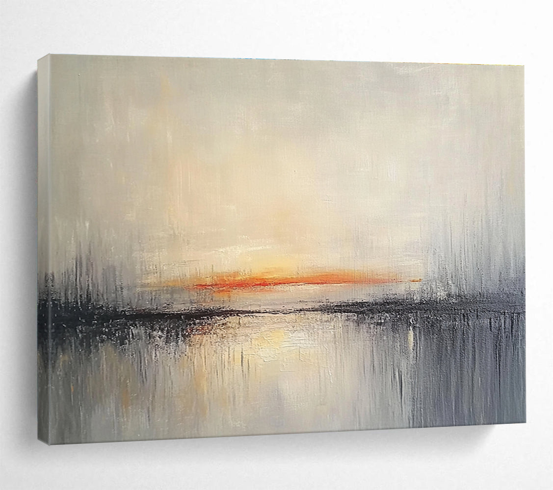 Minimalist Canvas Art Gray, Orange & White Textured Landscape Abstract Painting HPS272