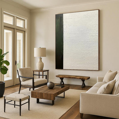 Hand-Painted Green & White Textured Calligraphic Abstract Painting On Canvas PT041