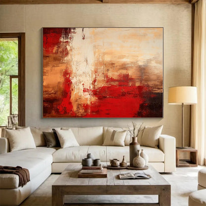 Huge Size - Red, Beige & White Dynamic Abstract Expressionism Painting PT583