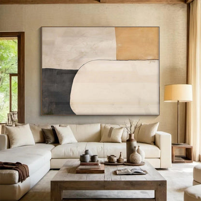 Large Size Beige, Black, and Brown Abstract Art PT668