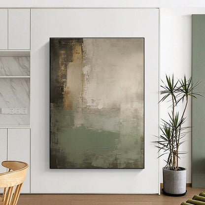 Handmade Art Gray, Beige, and Green Textured Abstract Art PT757