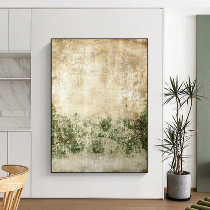Hand Painted Art Beige & Green Textured Abstract Painting On Canvas PT073