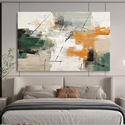 Acrylic Modern Art Paintings Green, Orange & White Abstract Dynamic Art HPS213