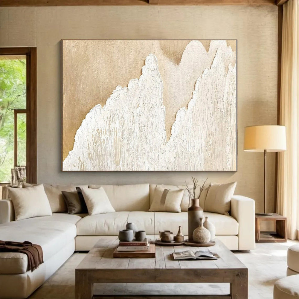 Hand Painting Beige and White Textured Coastal Abstract Art PT679