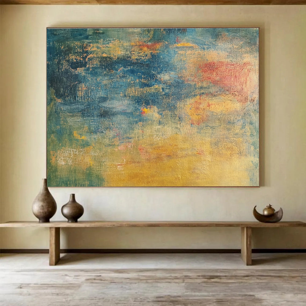 Acrylic Modern Art Paintings Blue, Yellow, Green & Pink Abstract Painting HPS292