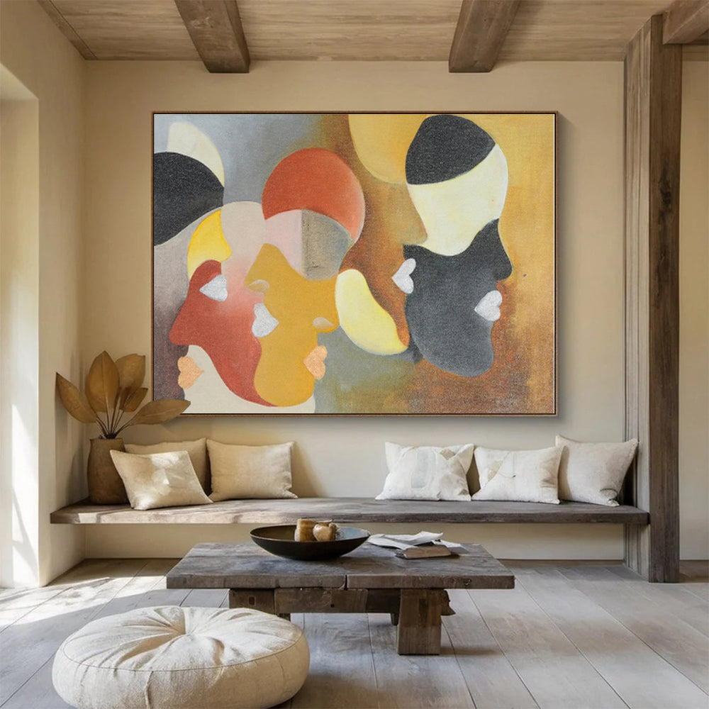 Unique Abstract Art Geometric Shapes In Warm Tones On Canvas HPS003