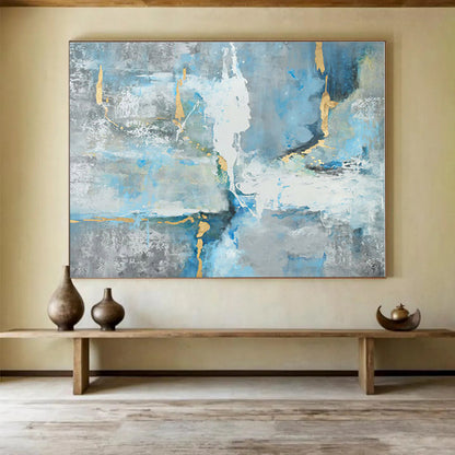 Acrylic Modern Art Paintings Blue, Gray & Gold Textured Abstract Painting On Canvas HPS132