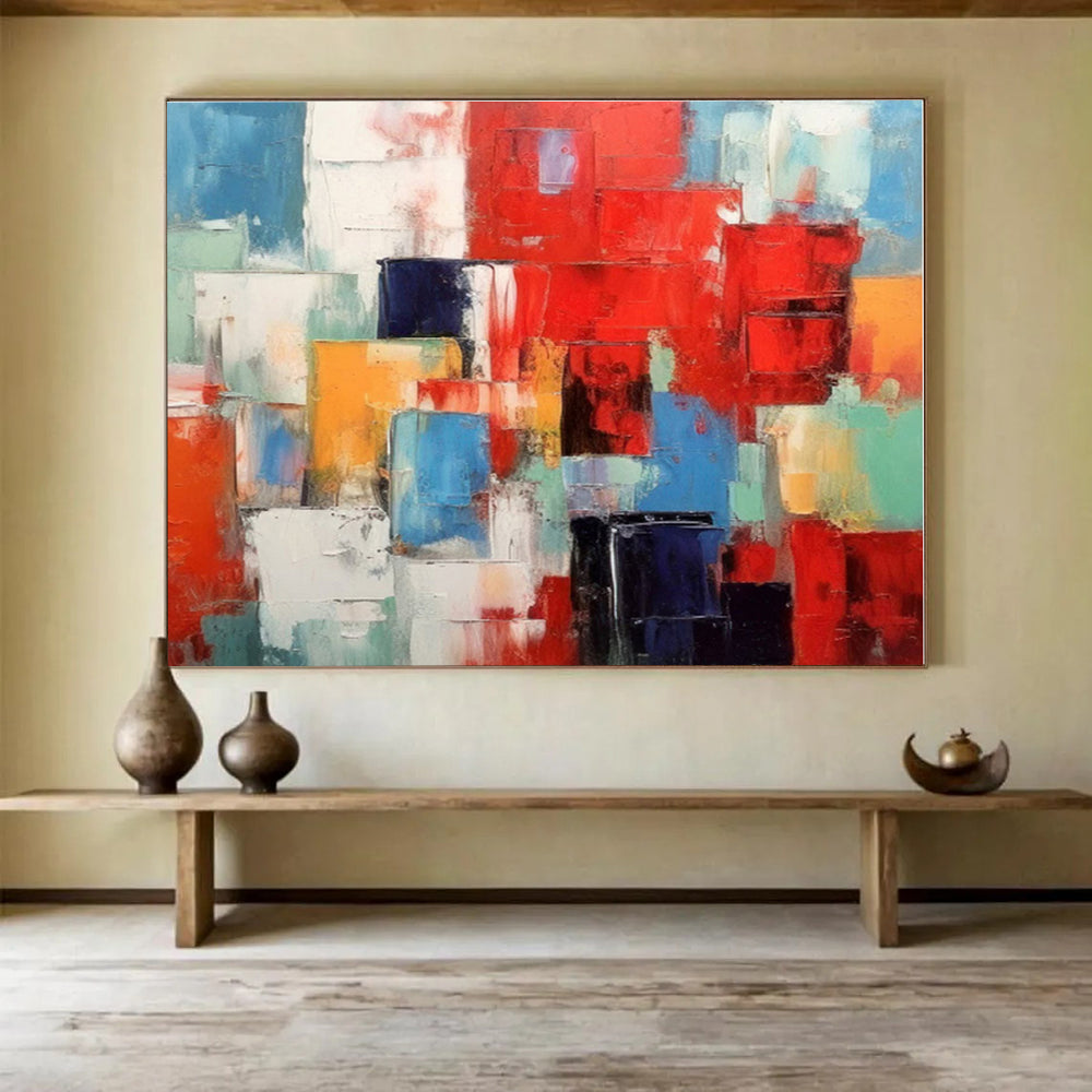 Acrylic Modern Art Paintings Multicolor Geometric Abstract On Canvas HPS070