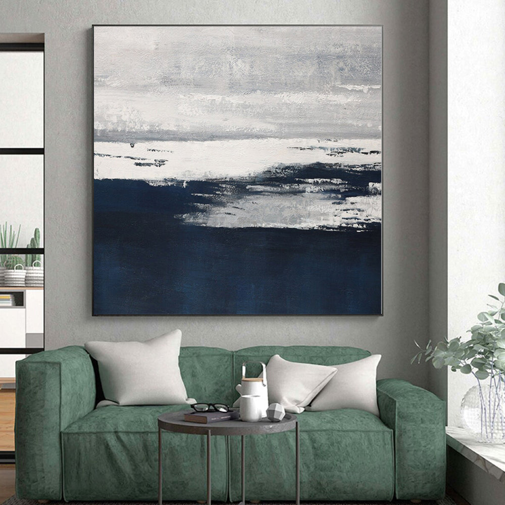 Hand Painting Gray & Blue Textured Seascape Abstract Painting On Canvas PT092