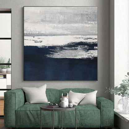 Hand Painting Gray & Blue Textured Seascape Abstract Painting On Canvas PT092