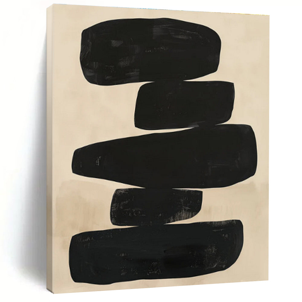 Unique Abstract Art Beige Black Stacked Shape Art PT375