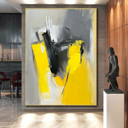 Yellow Black Gray White Abstract Art PT142