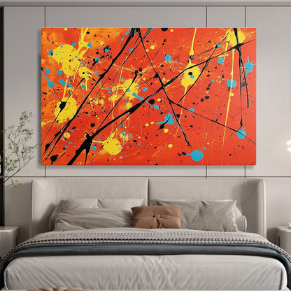 Acrylic Modern Art Paintings Orange, Yellow, Blue & Black Splatter Abstract Painting HPS255