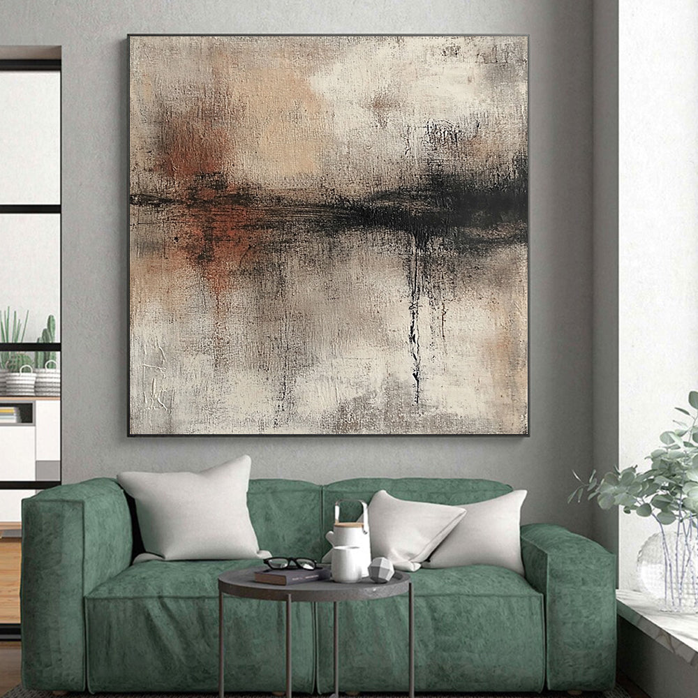 Large Abstract Painting For Living Room, Beige Gray Black Abstract Textured Art PT131