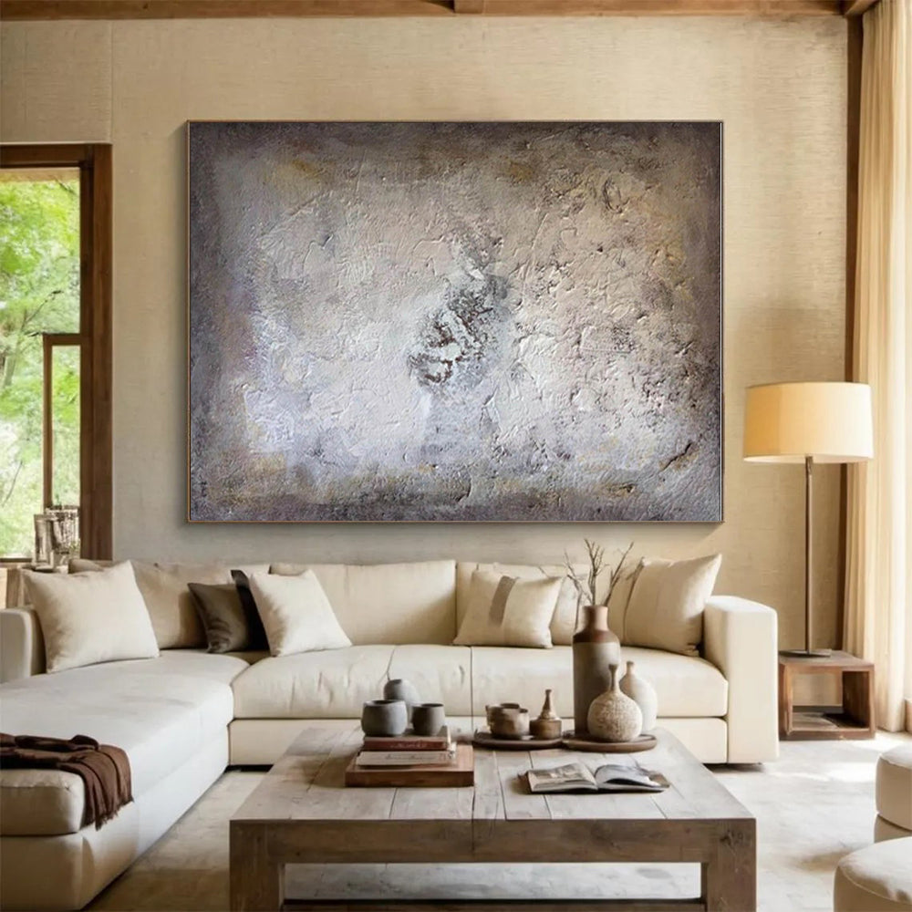 Handmade Art in Beige, Grey, and Brown Textural Abstract Art PT252