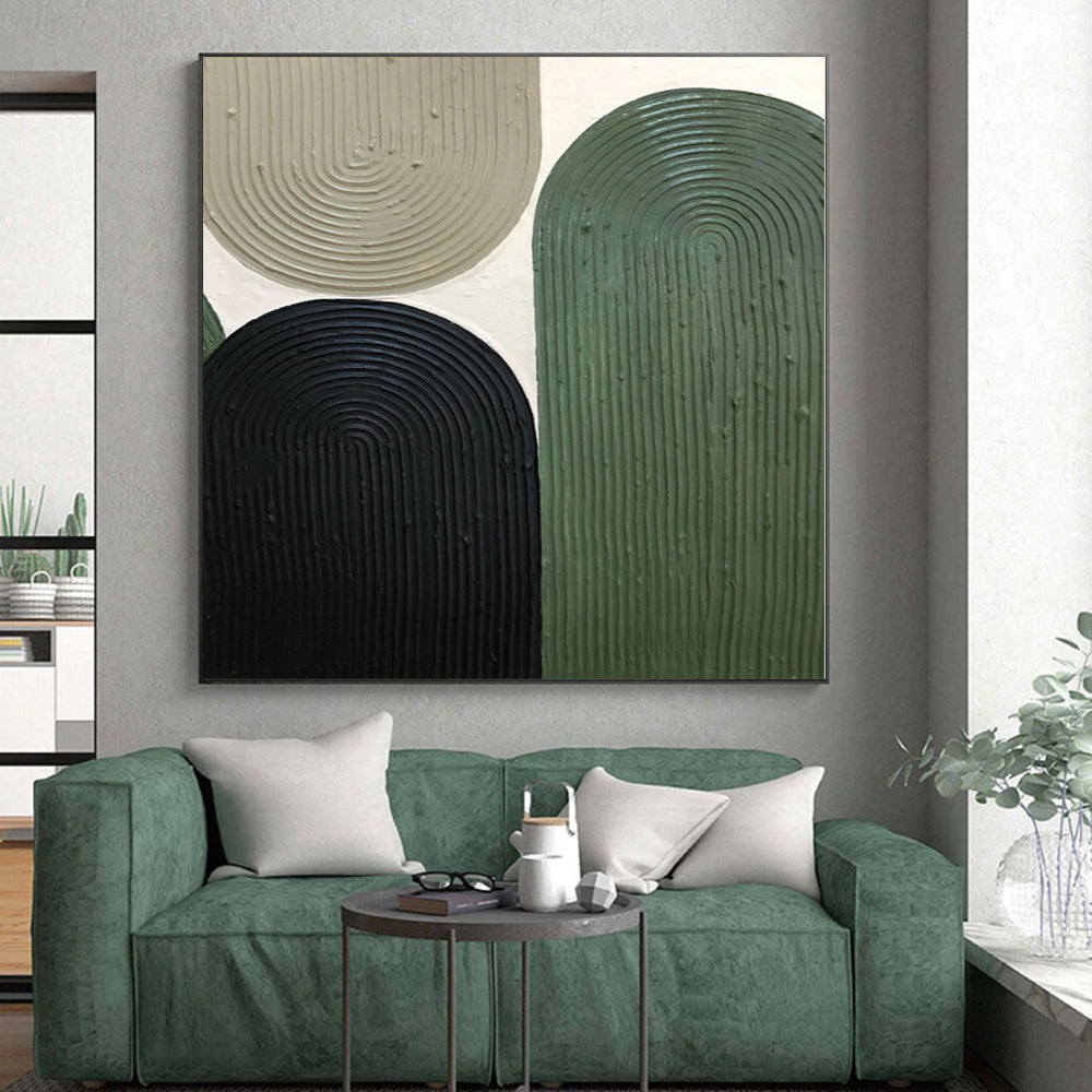 Oversized Abstract Wall Art Green & Beige Textured Abstract Painting On Canvas PT030