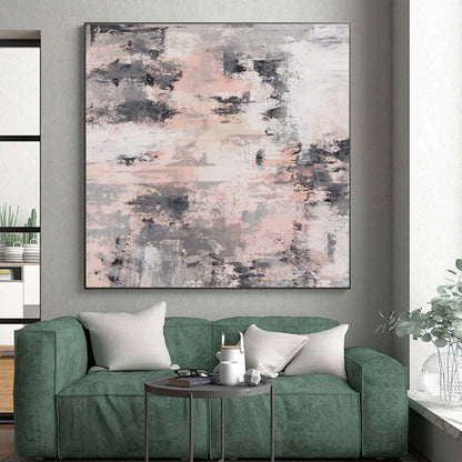 Hand Painted Art Pink, Gray, and Black Abstract Textured Piece, Acrylic Modern Art PT293