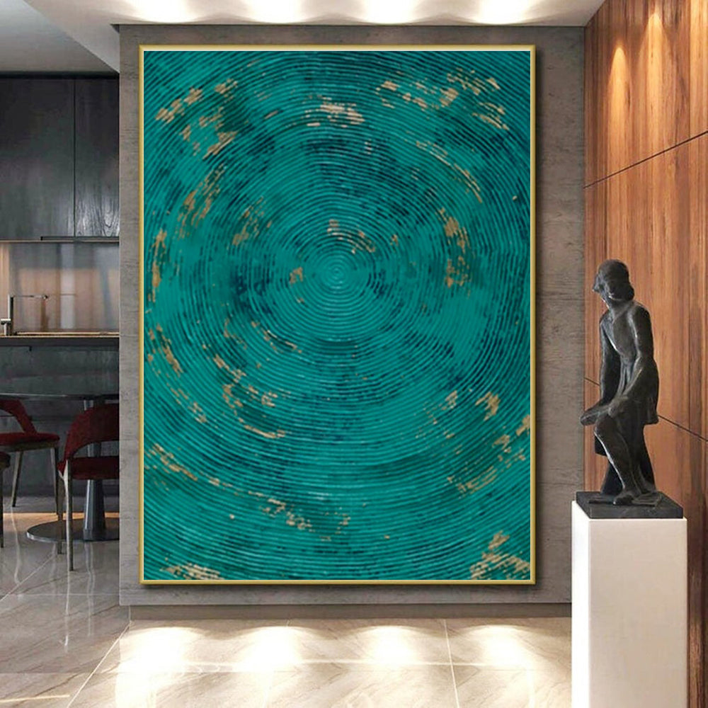 Large Size Teal Circular Patterns Abstract Acrylic Art PT615