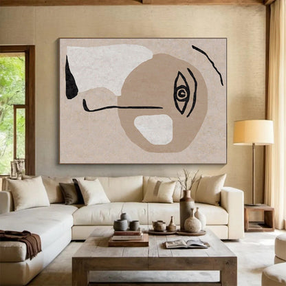 Unique Abstract Art Beige, Black, and White Facial Abstract Art PT702