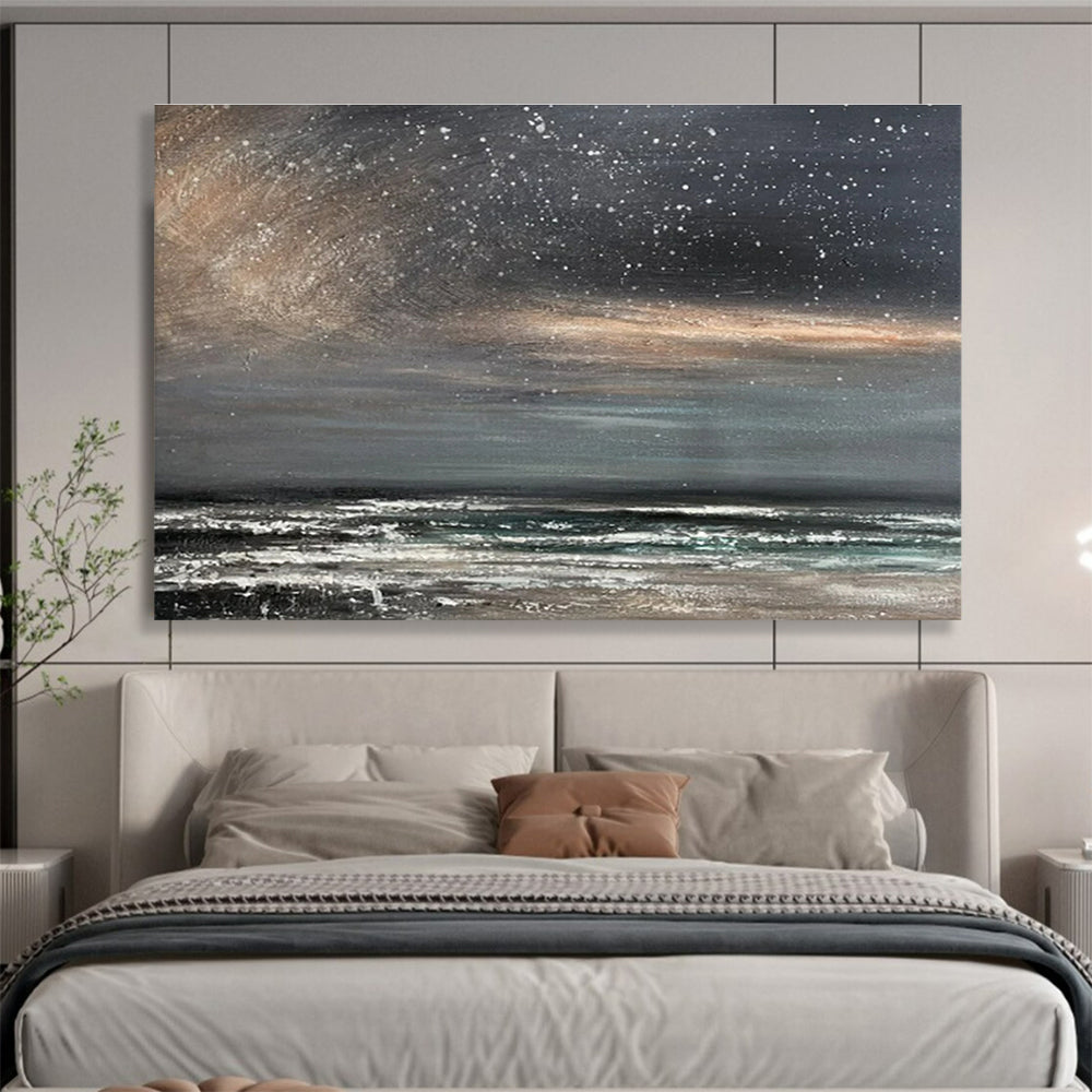 Buy Abstract Art Online Gray, Black, and White Abstract Seaside Night Art HPS409