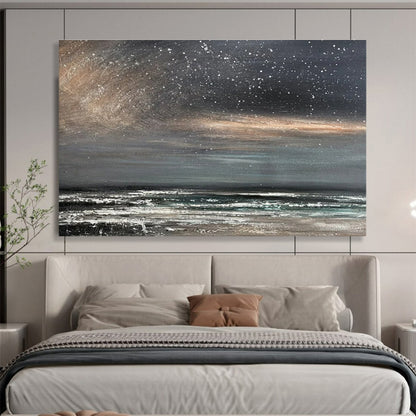 Buy Abstract Art Online Gray, Black, and White Abstract Seaside Night Art HPS409