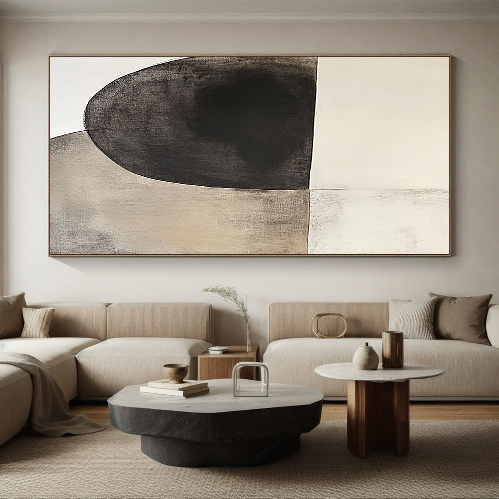 Wall Decor Abstract Paintings Large, Black Beige Gray Abstract Minimalist Art PT156