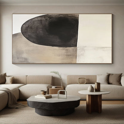 Wall Decor Abstract Paintings Large, Black Beige Gray Abstract Minimalist Art PT156