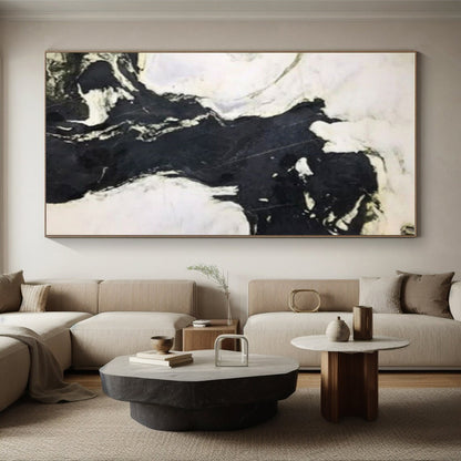 Black & White Dynamic Brush Strokes Abstract Art - Handmade Art PT574