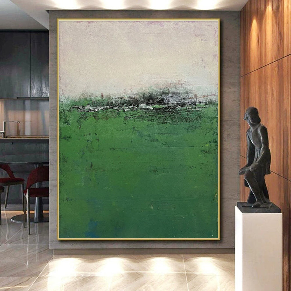 Big Painting Green Abstract Landscape, Large Size Modern Art Acrylic PT539