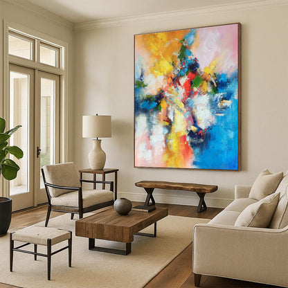 Hand Painted Art Multicolor Dynamic Abstract Expressionist Art PT361