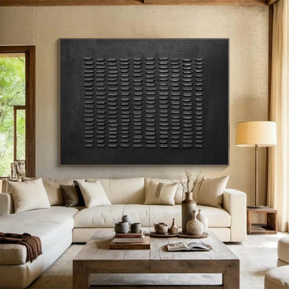 Oversized Abstract Wall Art Black Textured Grid Abstract On Canvas HPS030