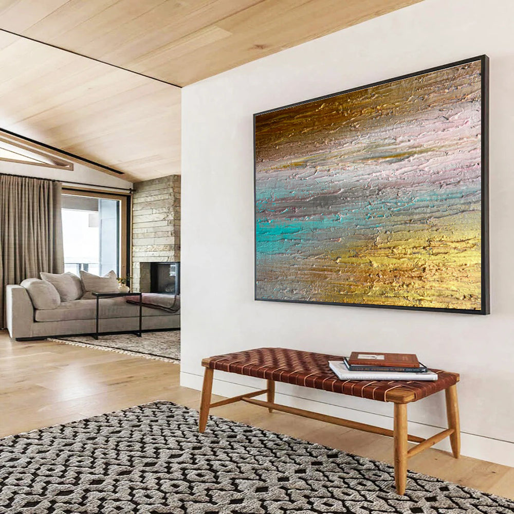 Gaint Canvas Art Gold, Teal, and Brown Textured Abstract Landscape Art HPS392