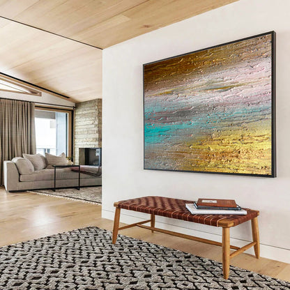Gaint Canvas Art Gold, Teal, and Brown Textured Abstract Landscape Art HPS392