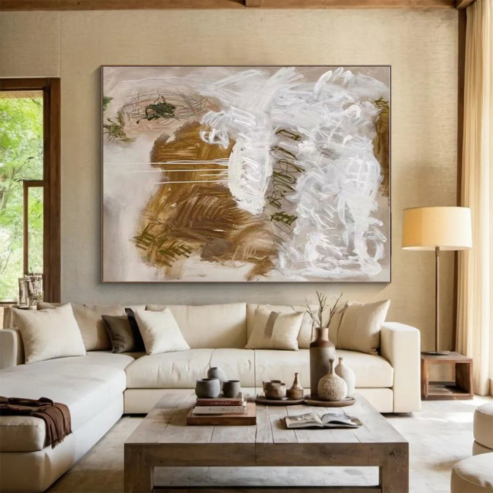 Acrylic Modern Art Paintings White and Brown Textured Abstract Art PT675