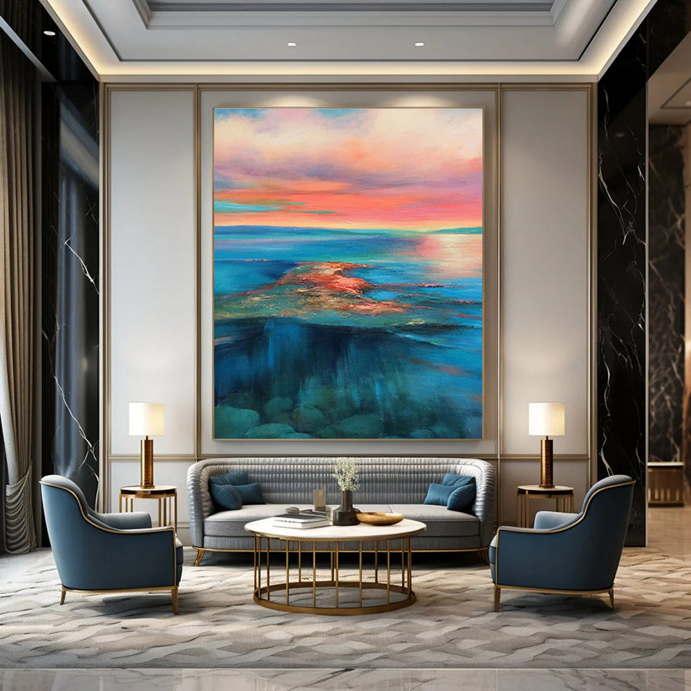 Large Size Colorful Coastal Sunset Abstract Sea and Sky Painting DPS443