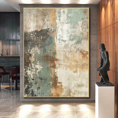 Hand Painting Teal, Brown, and Beige Textured Abstract Art PT741