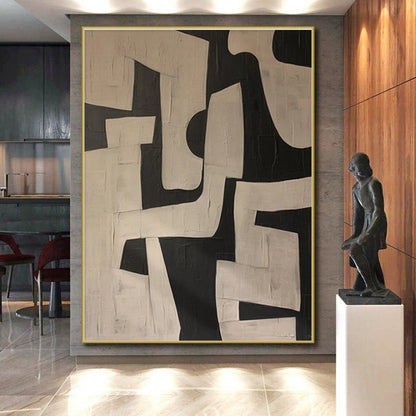 Large Contemporary Wall Art in Black and White Geometric Textures, Handmade Art PT316