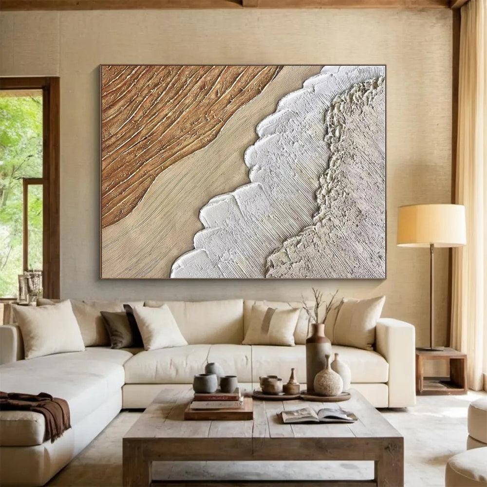 Oversized Abstract Wall Art - Beige, Brown & White Textured Layers Art PT569