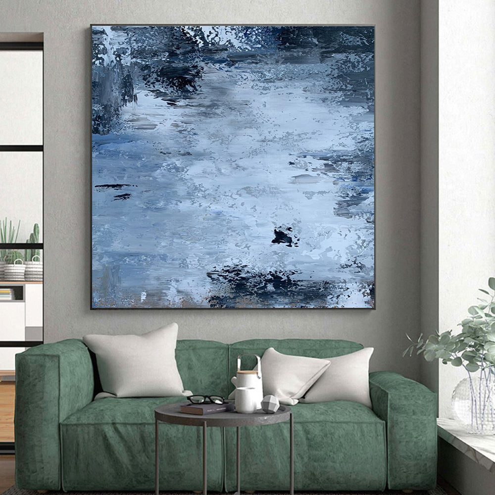 Cool Abstract Paintings in Blue and Grey Abstract Textural Waterscapes PT246