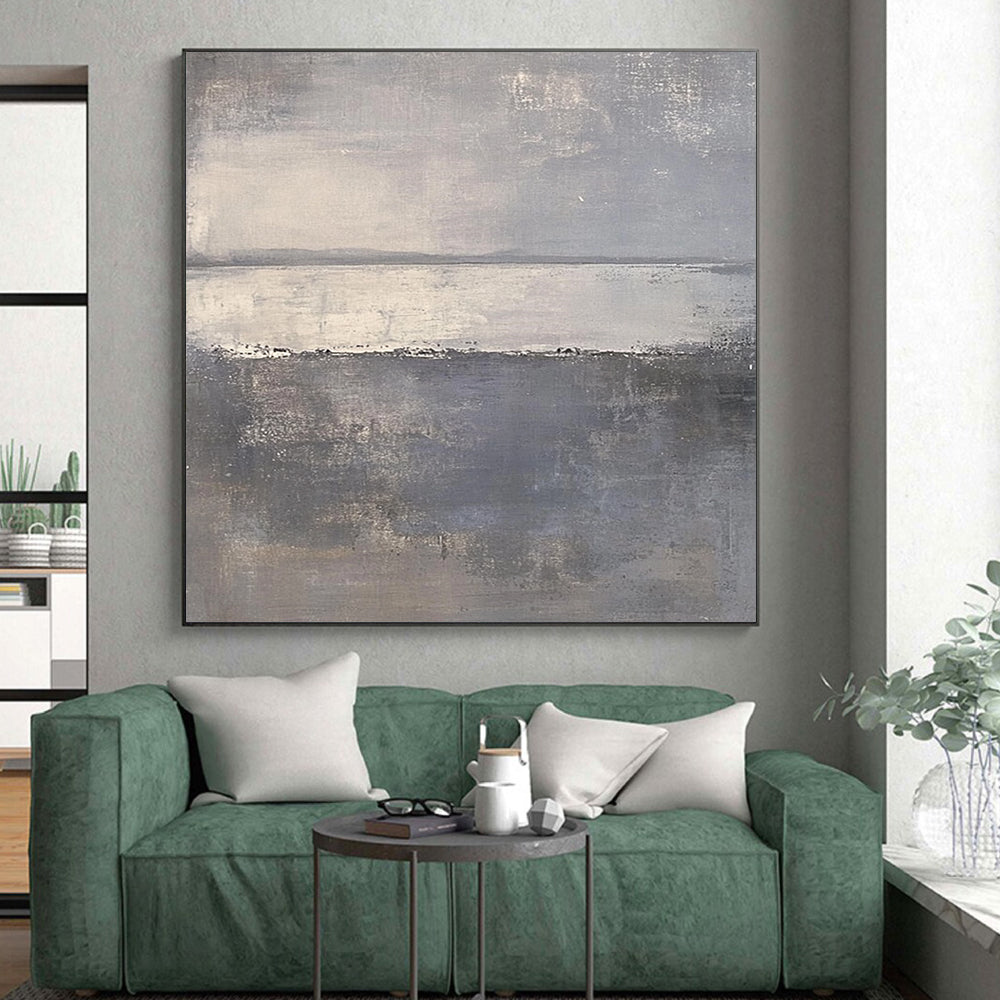 Hand Painted Art Gray & Beige Textured Seascape Abstract Painting On Canvas PT113