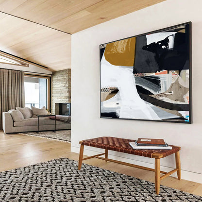 Large Contemporary Wall Art Black, White & Gold Abstract Collage Art HPS216