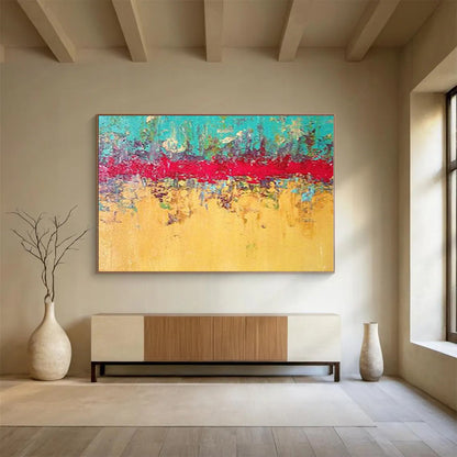 Unique Abstract Art Turquoise, Red & Yellow Textured Abstract Painting On Canvas HPS097