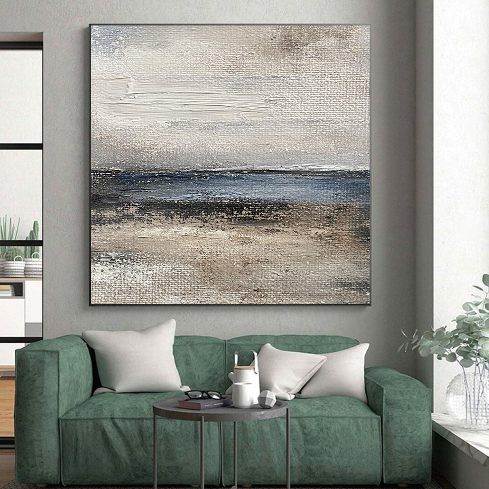 Large Abstract Painting For Living Room, Gray Blue Beige Abstract Seaside Art PT171