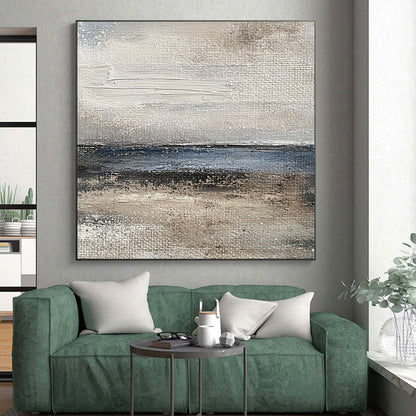 Large Abstract Painting For Living Room, Gray Blue Beige Abstract Seaside Art PT171