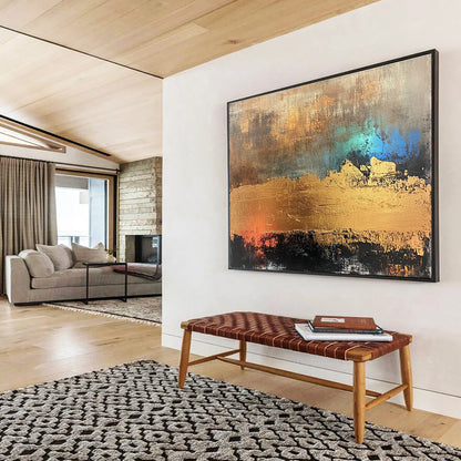 Acrylic Modern Art Paintings Gold, Blue, Brown & Black Textured Abstract Painting HPS284