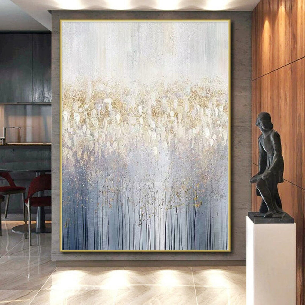 Unique Abstract Art Gold and Gray Forest-Inspired Piece, Large Contemporary Wall Art PT512