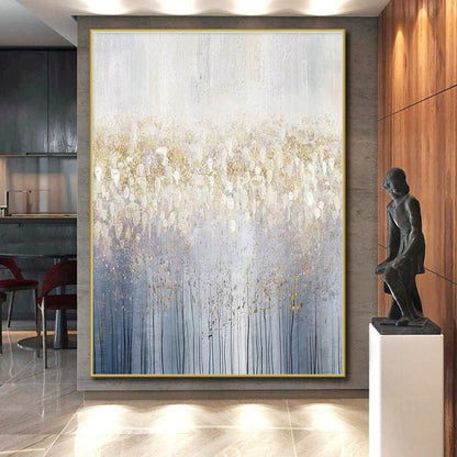 Unique Abstract Art Gold and Gray Forest-Inspired Piece, Large Contemporary Wall Art PT512