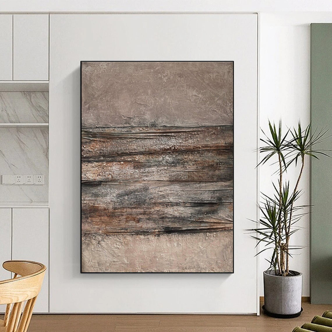 Unique Abstract Art in Brown and Gray Textured Stripes, Handmade Art Piece PT313