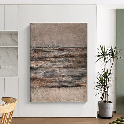 Unique Abstract Art in Brown and Gray Textured Stripes, Handmade Art Piece PT313